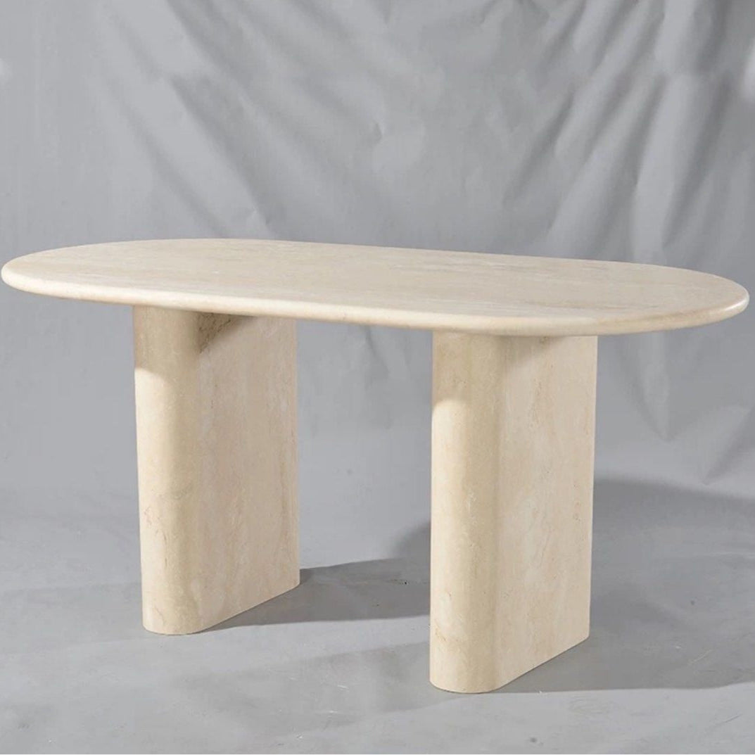 BAVES Modern White Travertine Dining Table