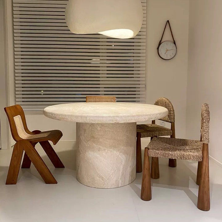 FRAMPTON Modern Travertine Round Dining Table