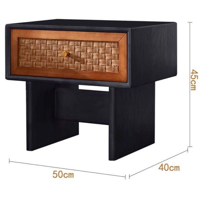 KLIOUS Vintage Rattan Bedside Table