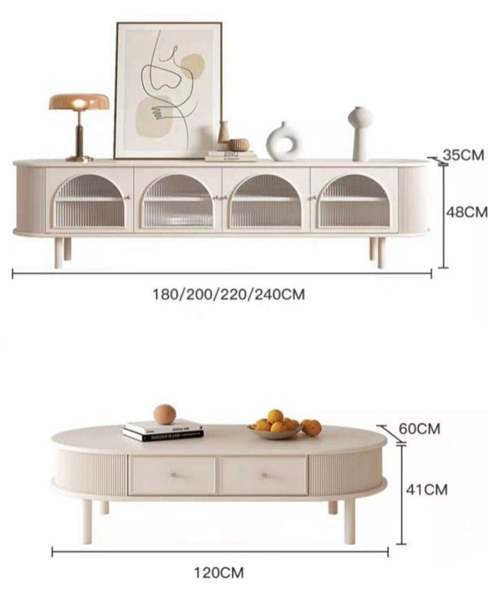 TULAN Modern Cream TV Console & Coffee Table