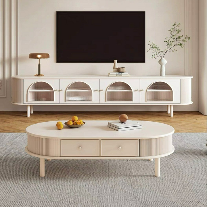 TULAN Modern Cream TV Console & Coffee Table