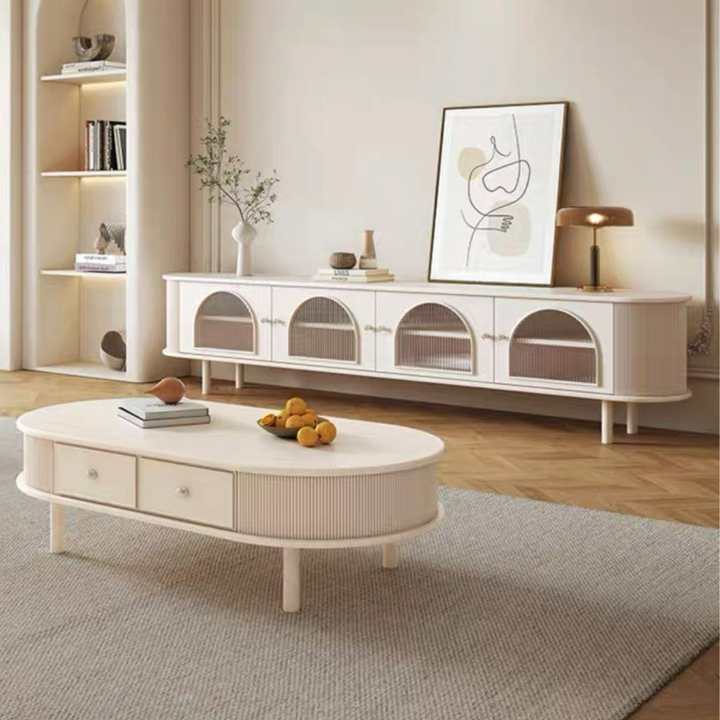 TULAN Modern Cream TV Console & Coffee Table