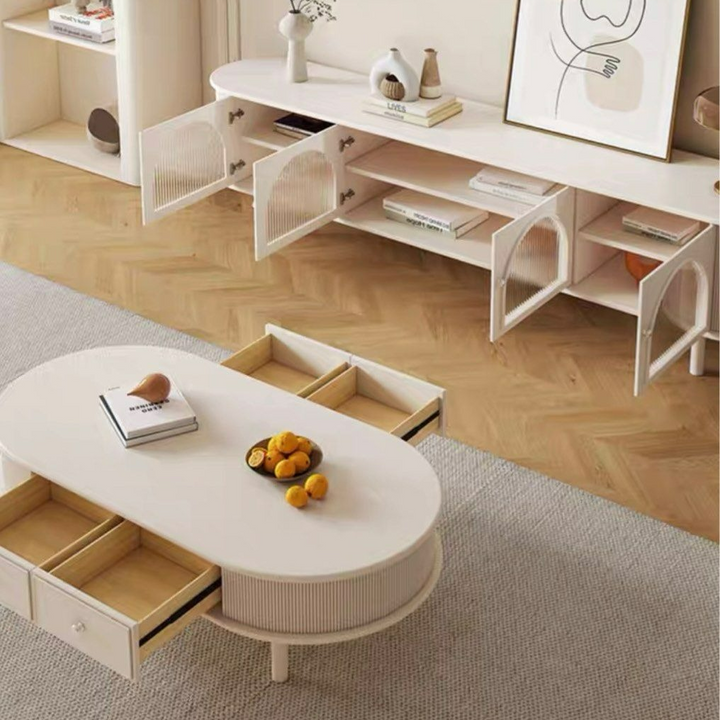 TULAN Modern Cream TV Console & Coffee Table