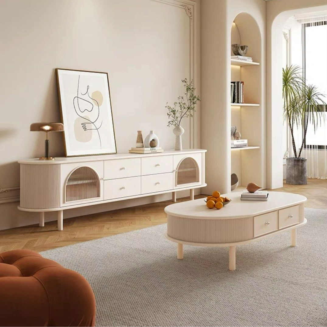 TULAN Modern Cream TV Console & Coffee Table