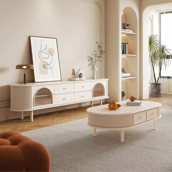TULAN Modern Cream TV Console & Coffee Table