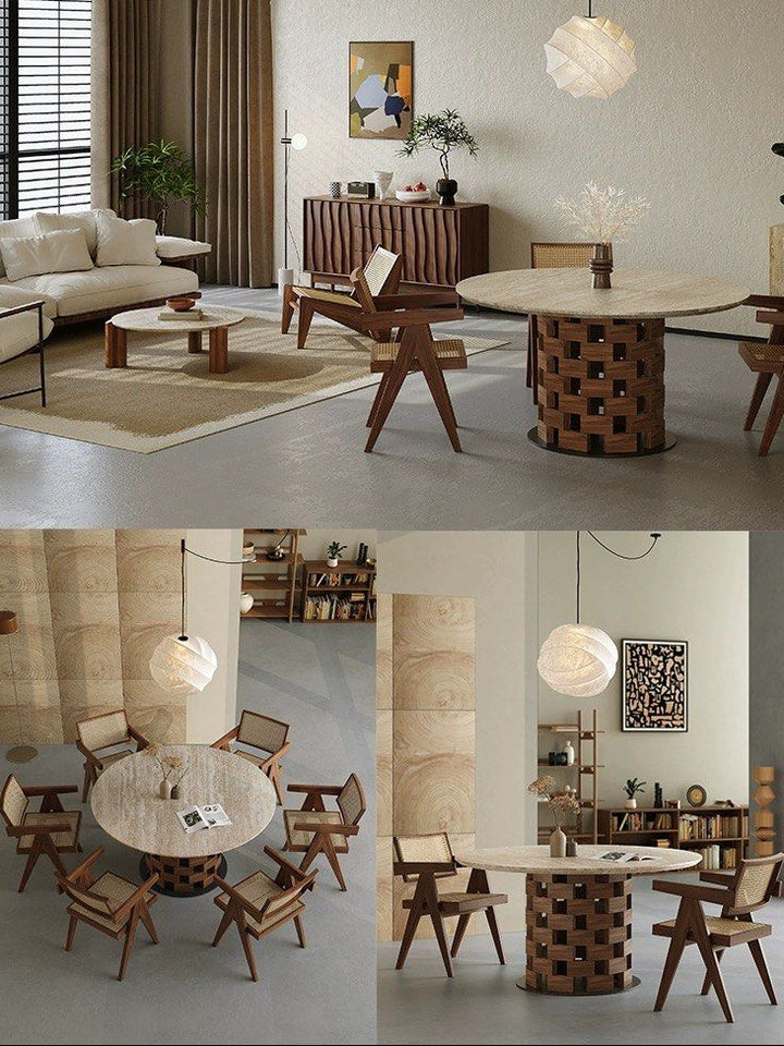 VENICE Modern Round Travertine Dining Table