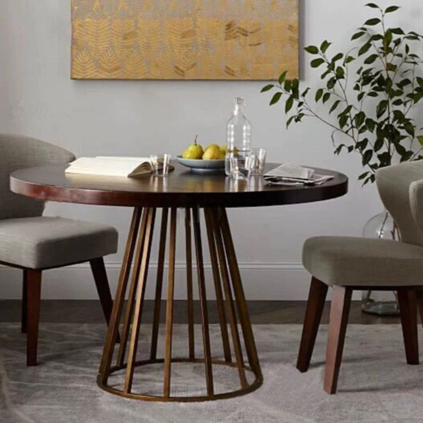 MARCIANO Industrial Solid Wood Round Dining Table