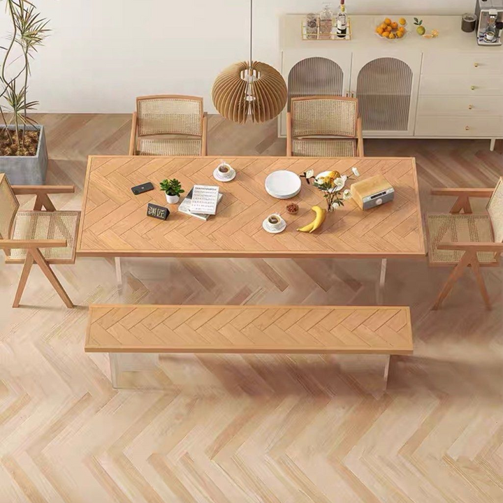 MCCLUNG Herringbone Solid Wood Dining Table