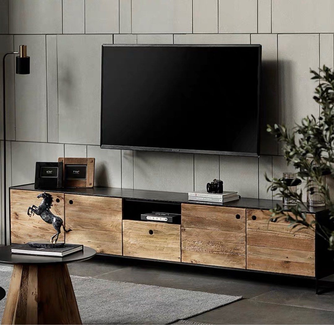 TELMAR Industrial Solid Wood TV Console