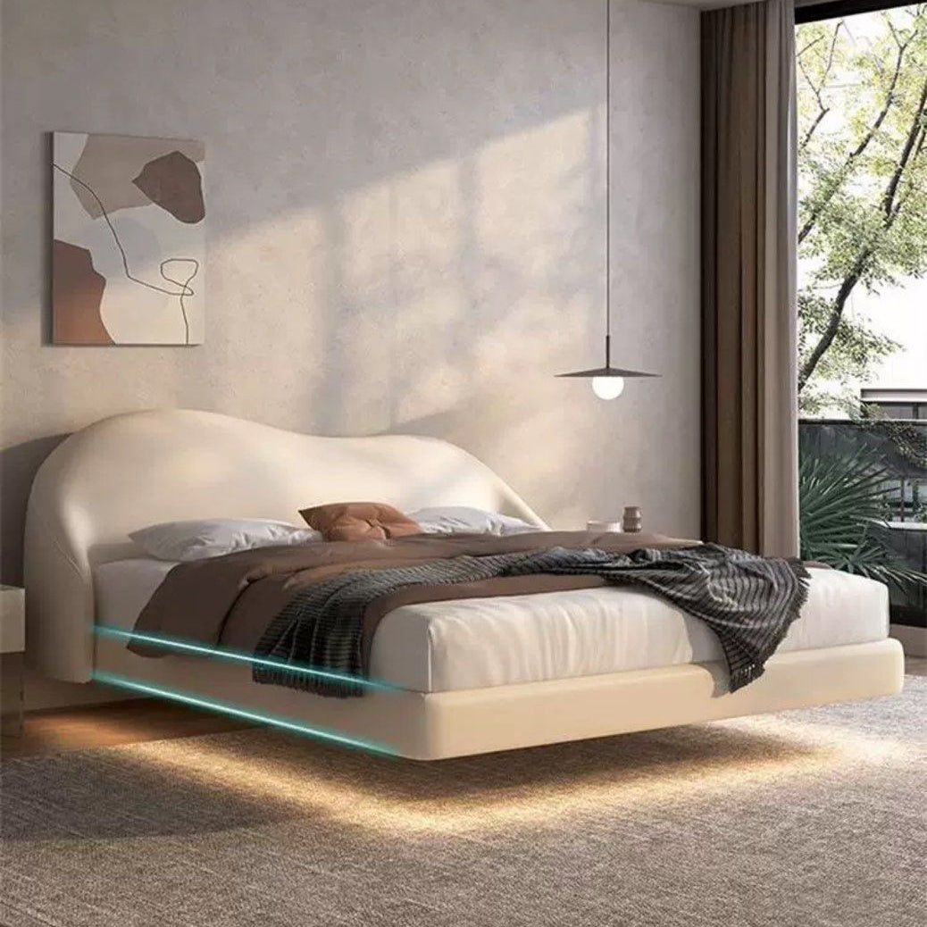 NAKYU Modern Leather Floating LED Bedframe