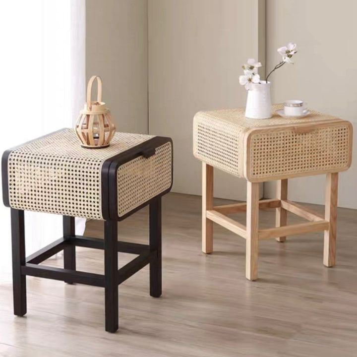 VON Rustic Rattan Bedside Table