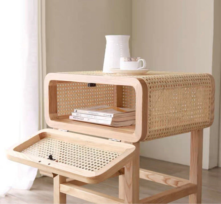 VON Rustic Rattan Bedside Table