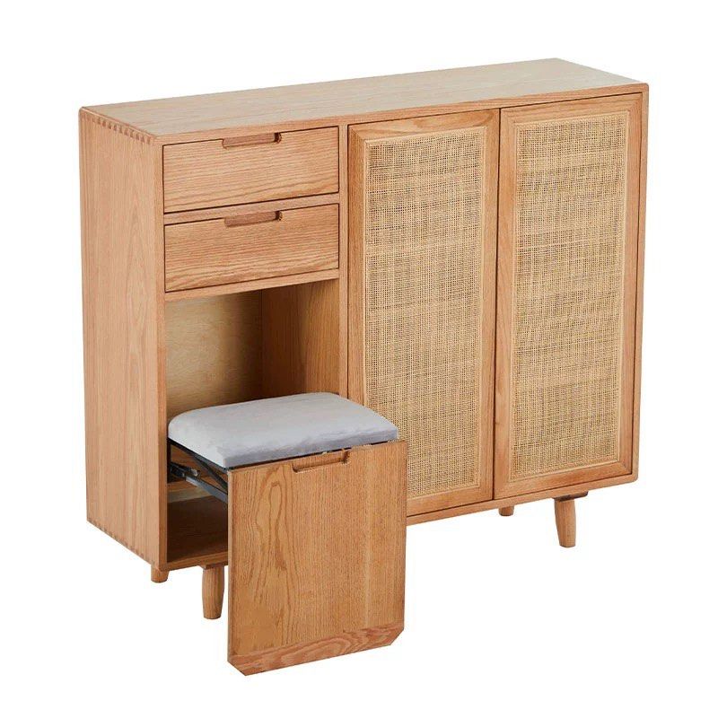 OFELIA Japandi Solid Wood Shoe Cabinet With Bench