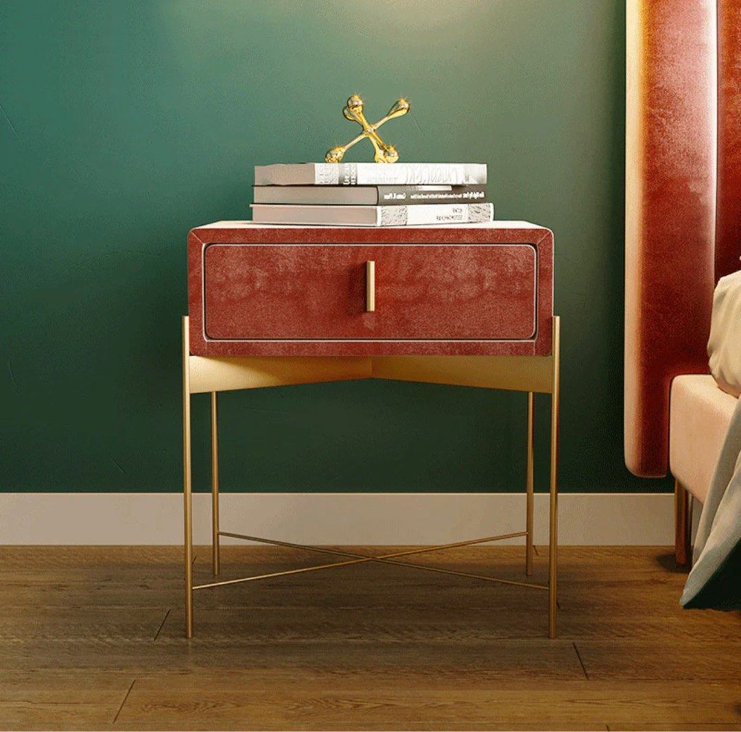 OTEGA Drawer Velvet Nightstand