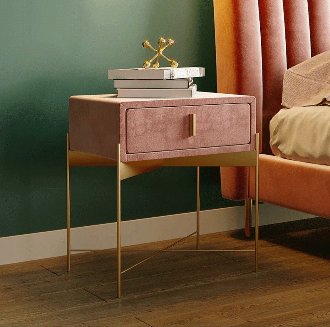 OTEGA Drawer Velvet Nightstand