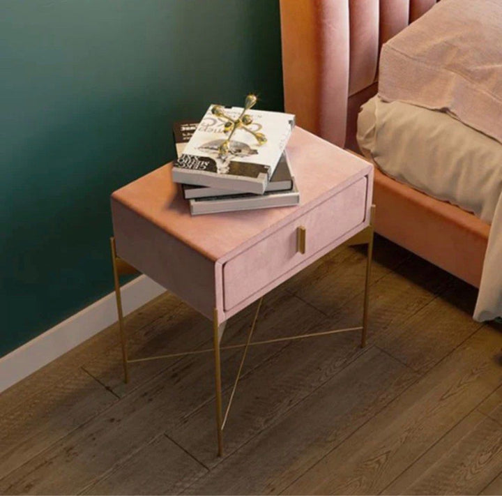 OTEGA Drawer Velvet Nightstand