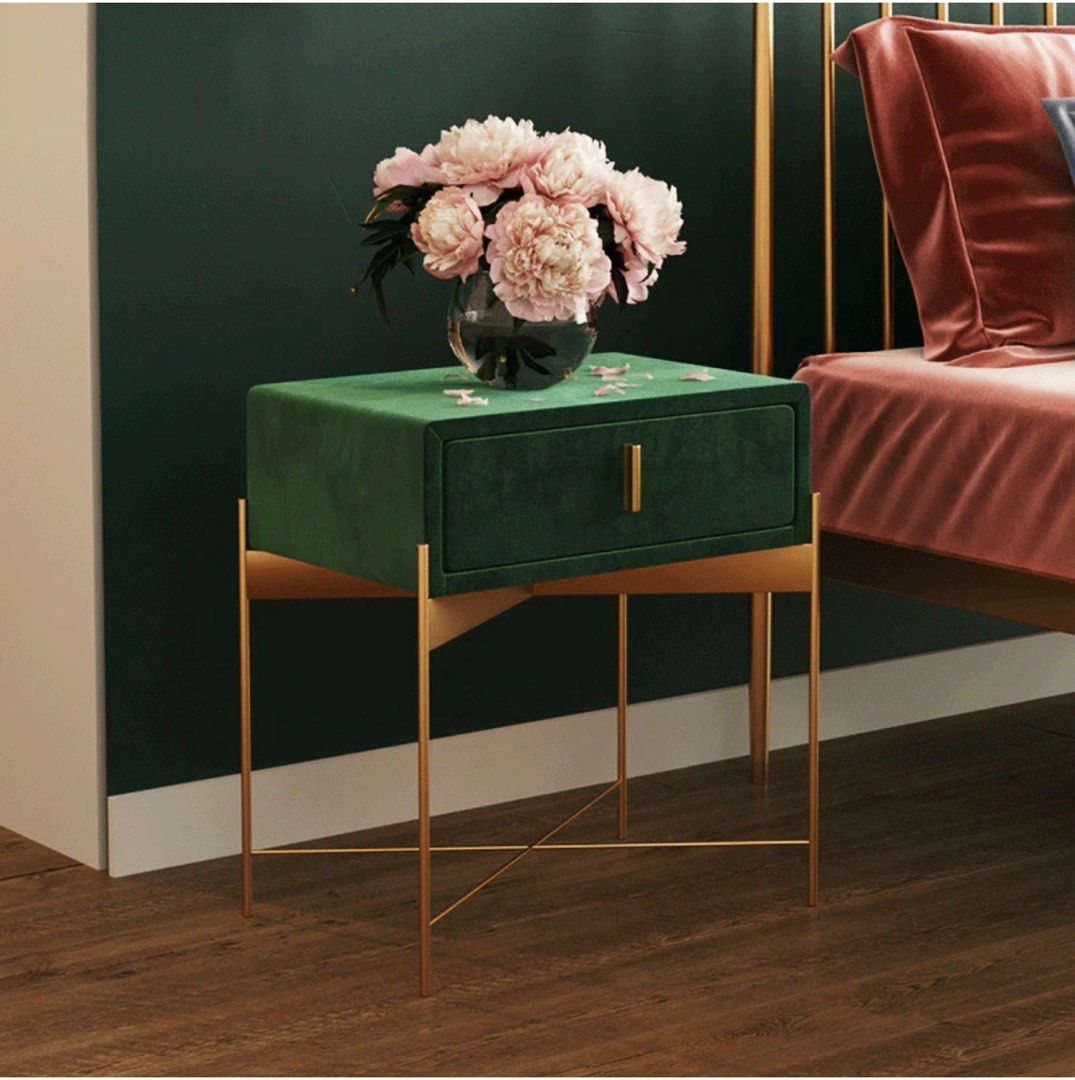 OTEGA Drawer Velvet Nightstand