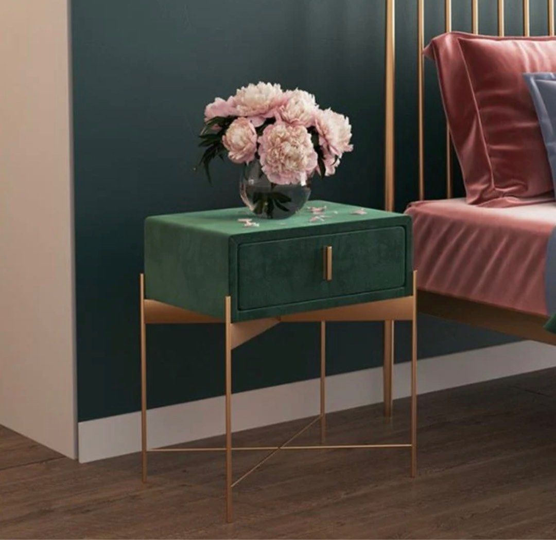 OTEGA Drawer Velvet Nightstand