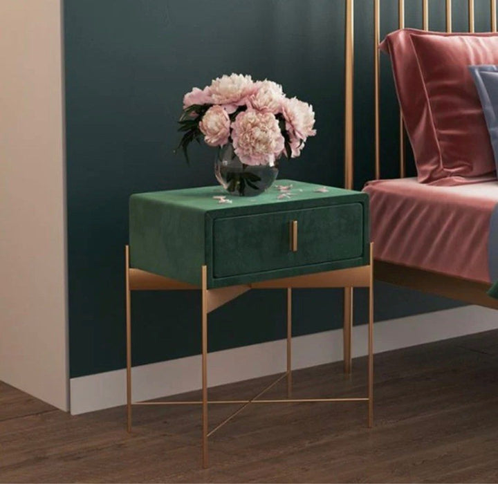 OTEGA Drawer Velvet Nightstand