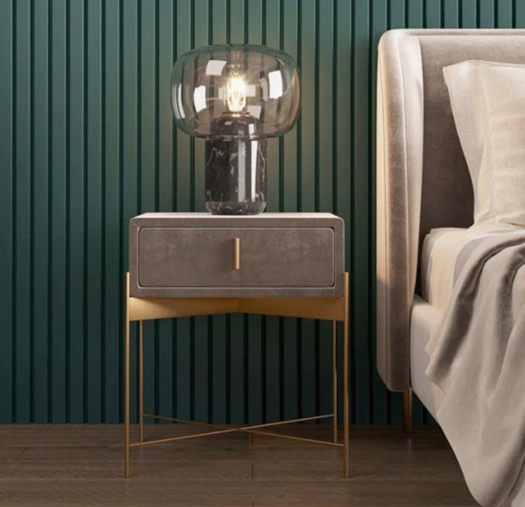 OTEGA Drawer Velvet Nightstand