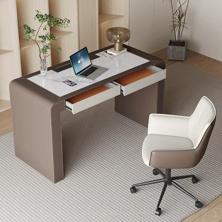 EAMON Modern Saddle Leather Study Desk
