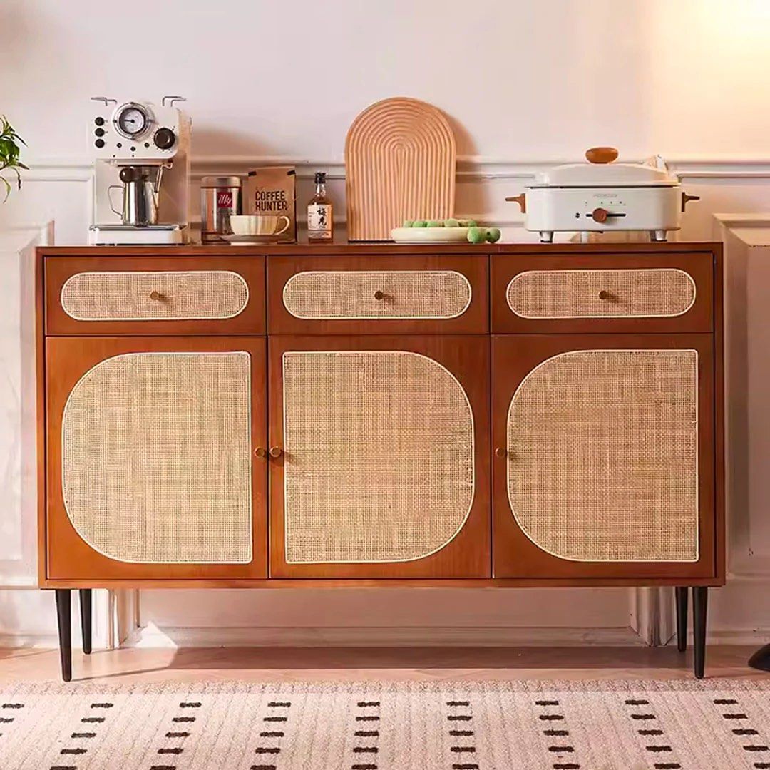 FYZEN Walnut Rattan Sideboard