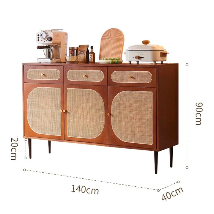FYZEN Walnut Rattan Sideboard