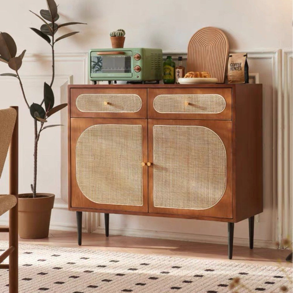 FYZEN Walnut Rattan Sideboard
