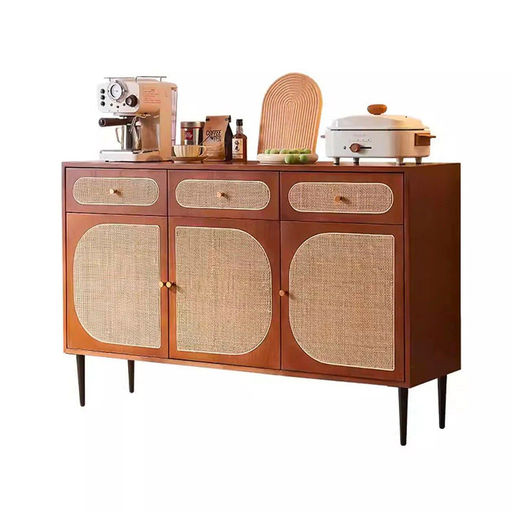 FYZEN Walnut Rattan Sideboard