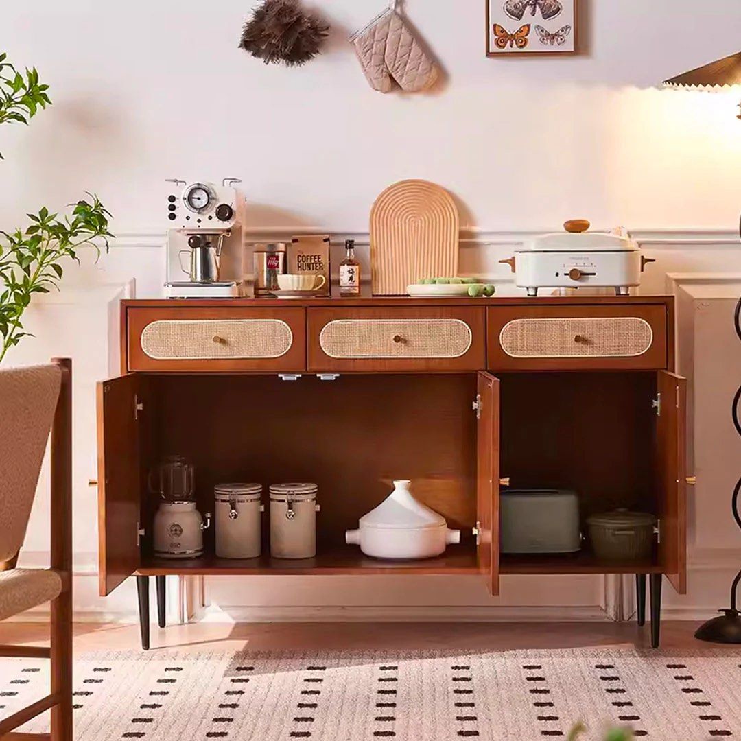 FYZEN Walnut Rattan Sideboard