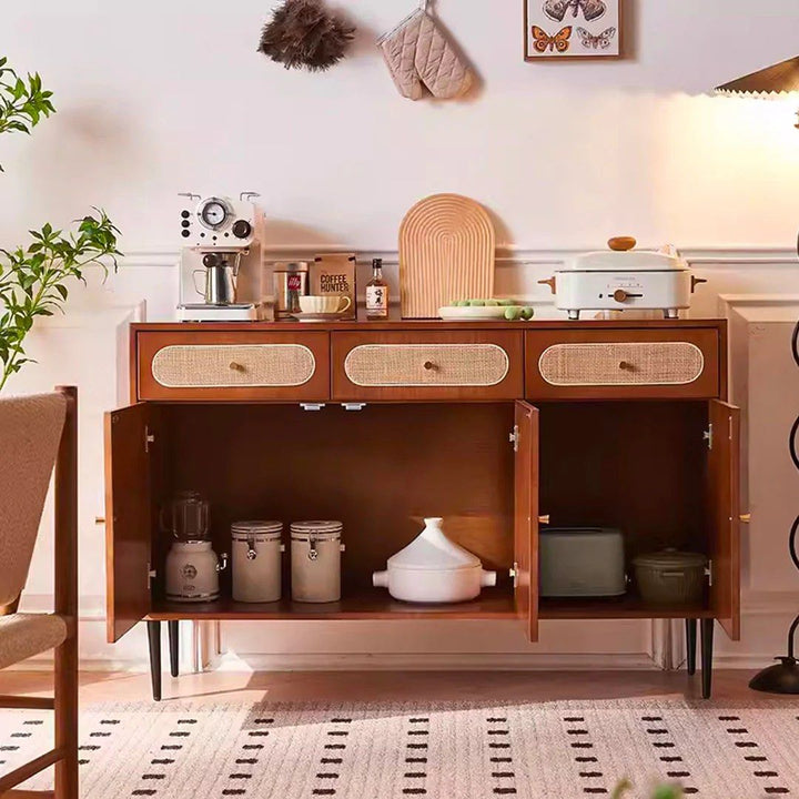 FYZEN Walnut Rattan Sideboard