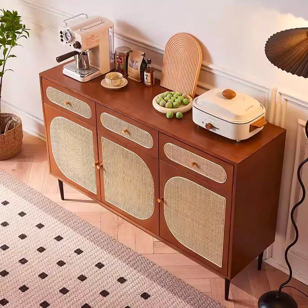 FYZEN Walnut Rattan Sideboard