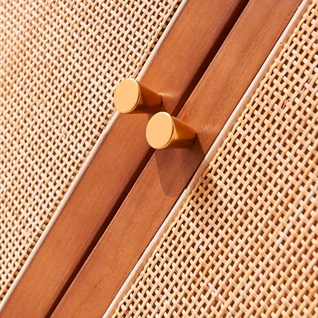 FYZEN Walnut Rattan Sideboard