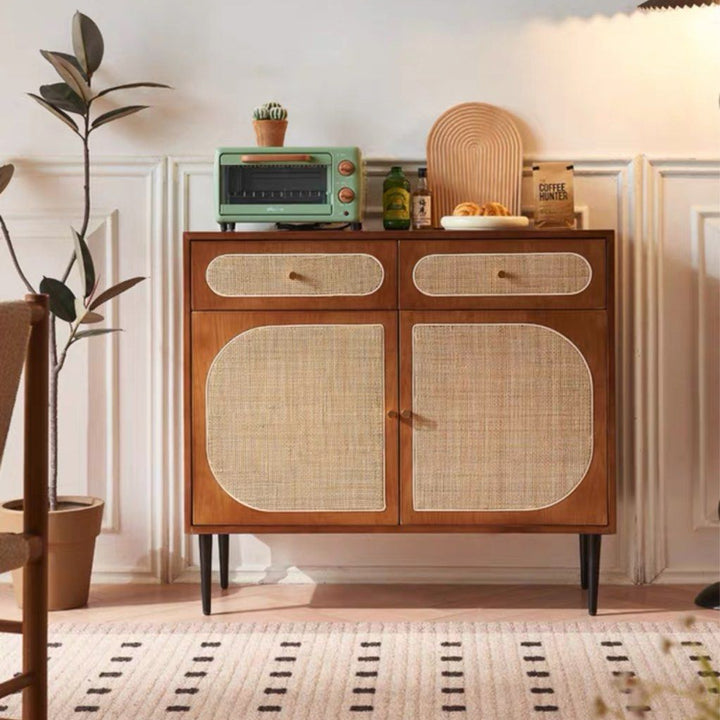 FYZEN Walnut Rattan Sideboard