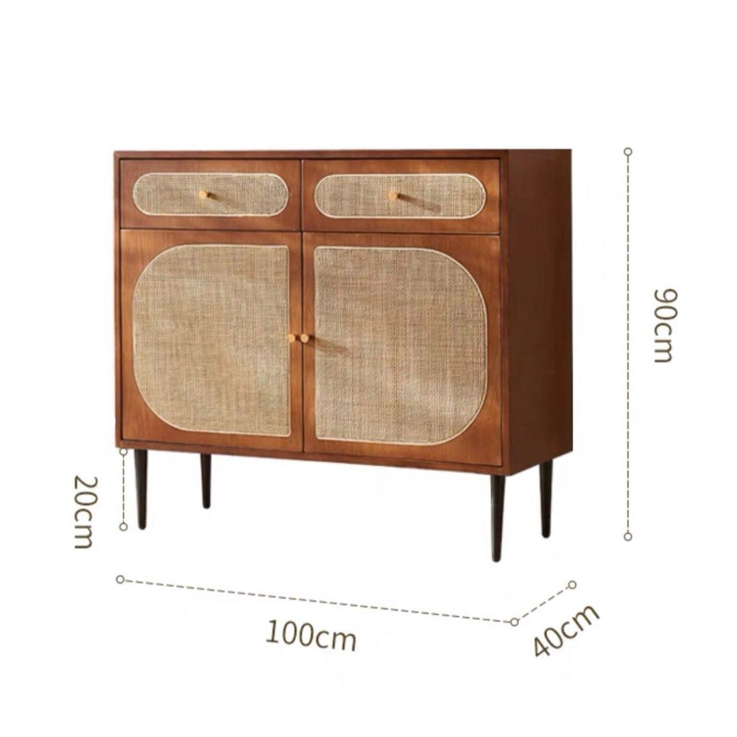 FYZEN Walnut Rattan Sideboard