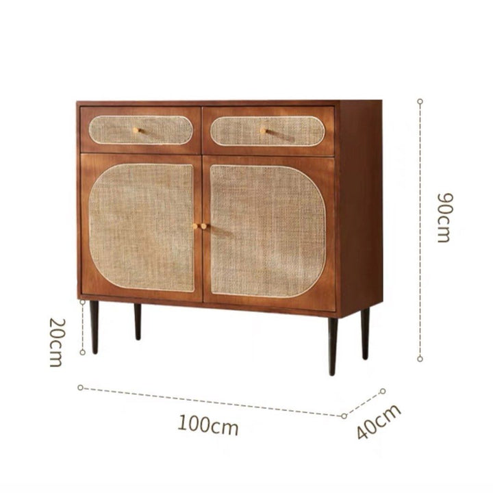 FYZEN Walnut Rattan Sideboard