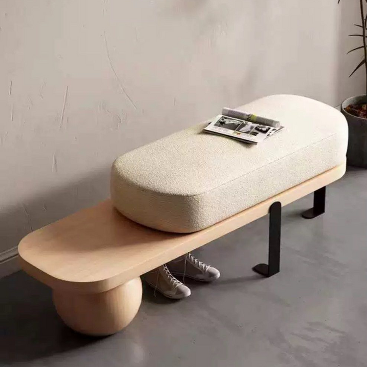 RASHAWN Modern Solid Wood Boucle Bench