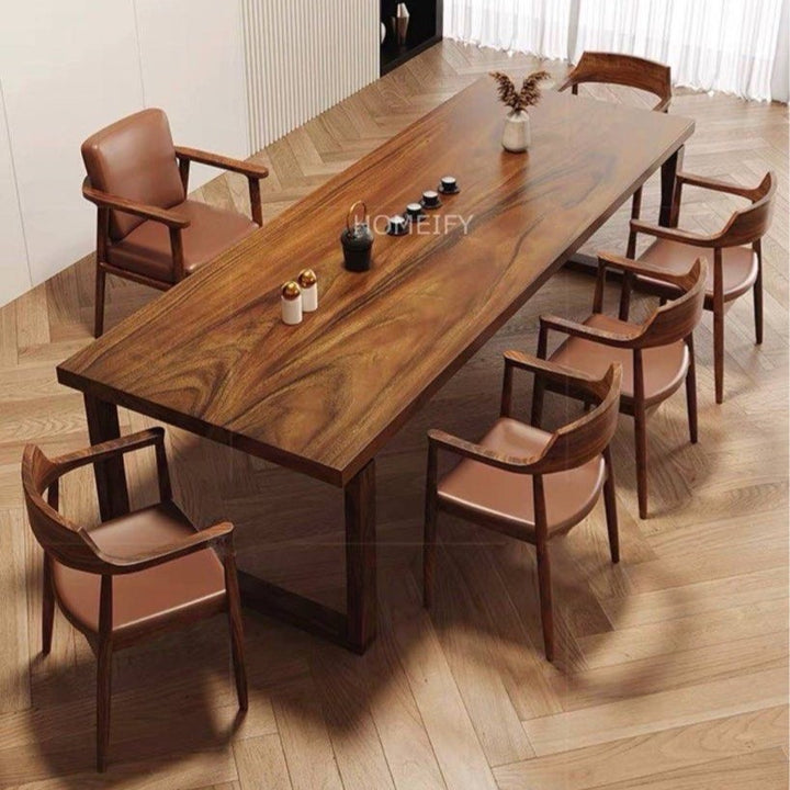 BADOU Rustic Walnut Wood Dining Table