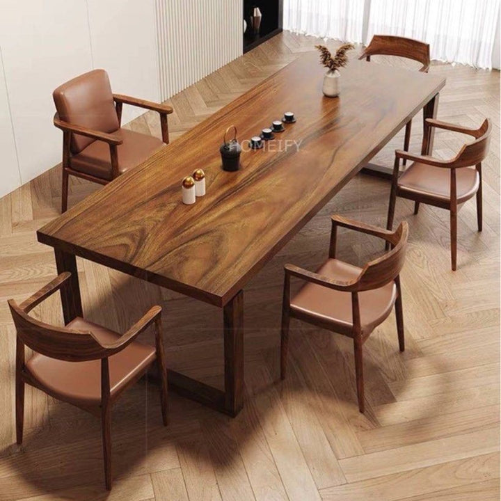 BADOU Rustic Walnut Wood Dining Table