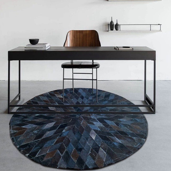 ALECTO Modern Round Cowhide Leather Rug