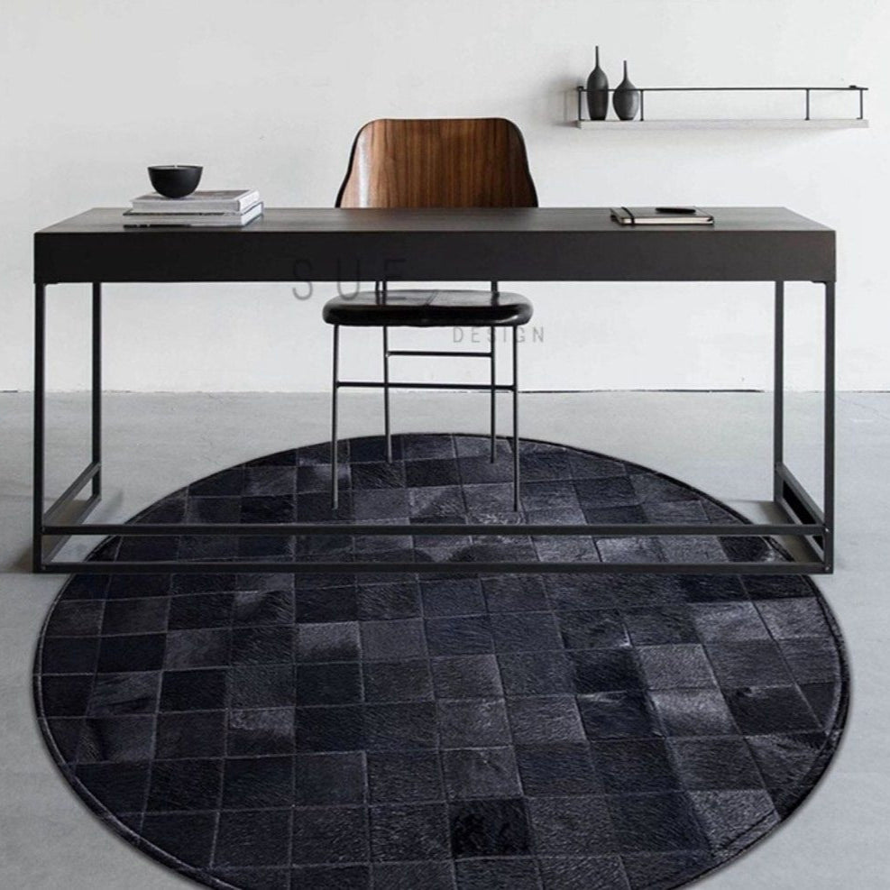 ALECTO Modern Round Cowhide Leather Rug
