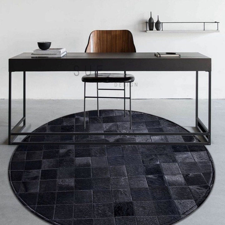 ALECTO Modern Round Cowhide Leather Rug