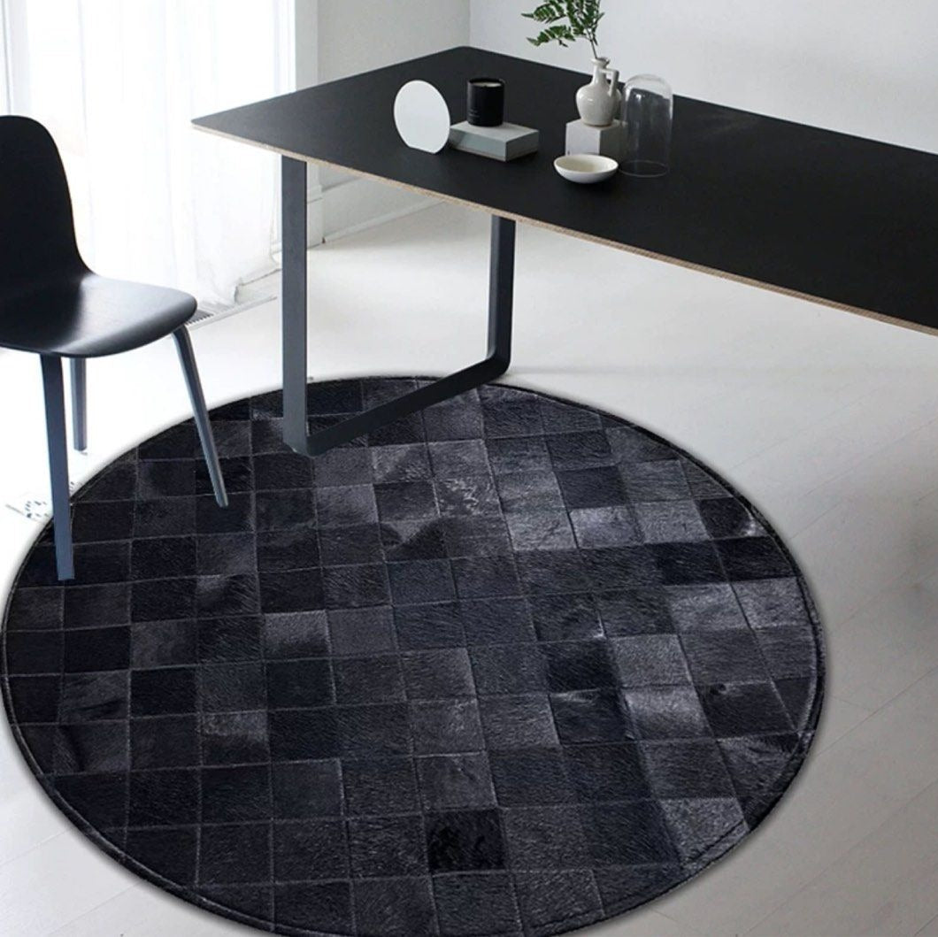 ALECTO Modern Round Cowhide Leather Rug