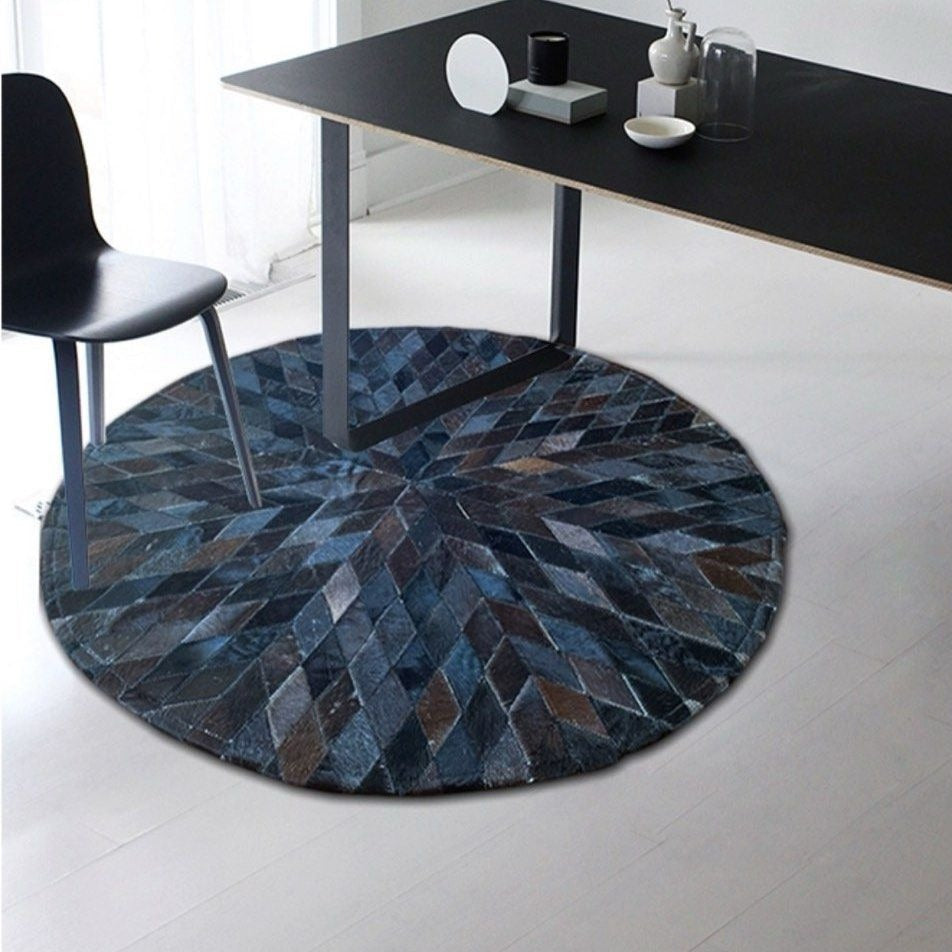 ALECTO Modern Round Cowhide Leather Rug