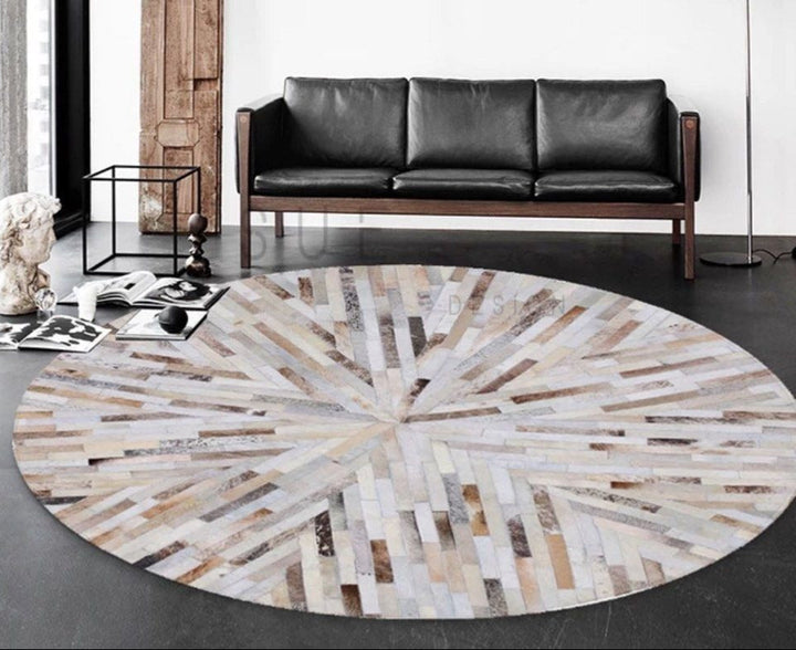 ALECTO Modern Round Cowhide Leather Rug