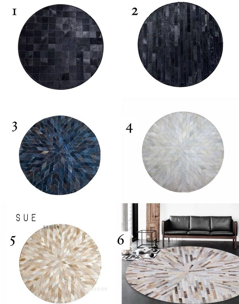 ALECTO Modern Round Cowhide Leather Rug