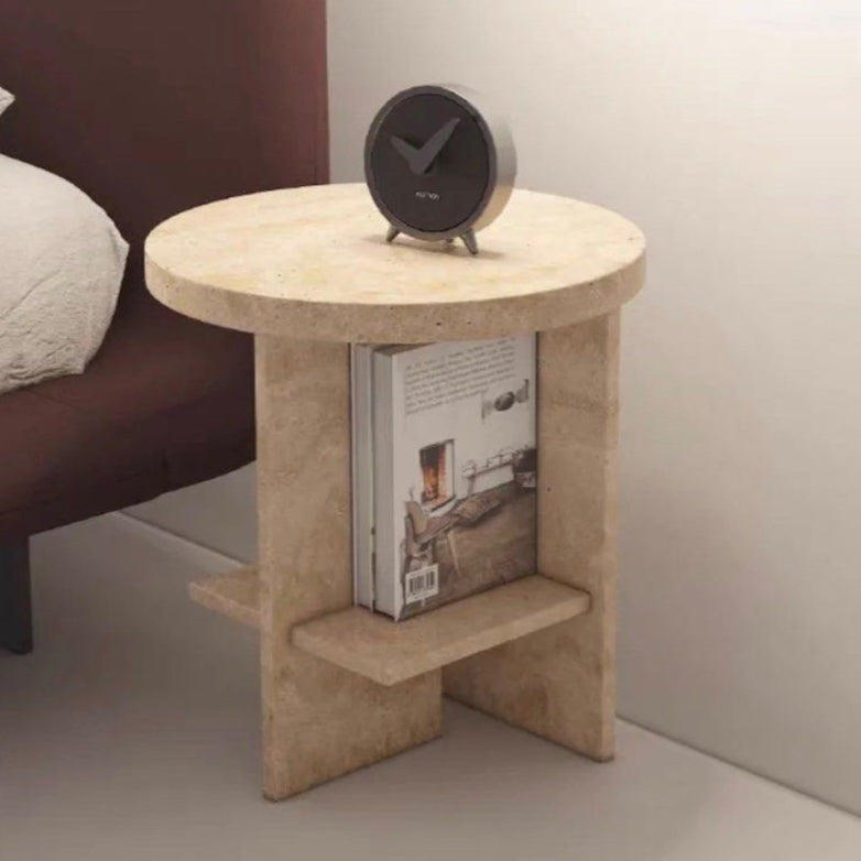 ROLEN Wabi Sabi Travertine Bedside Table