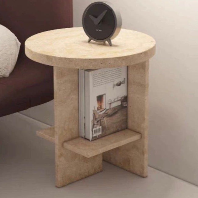 ROLEN Wabi Sabi Travertine Bedside Table