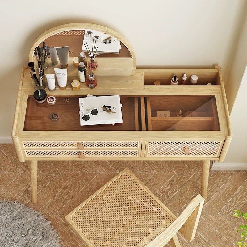 ROPOGGI Rustic Rattan Vanity Table