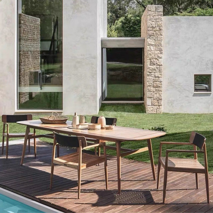LIVDEN Modern Outdoor Teak Wood Table & Chairs